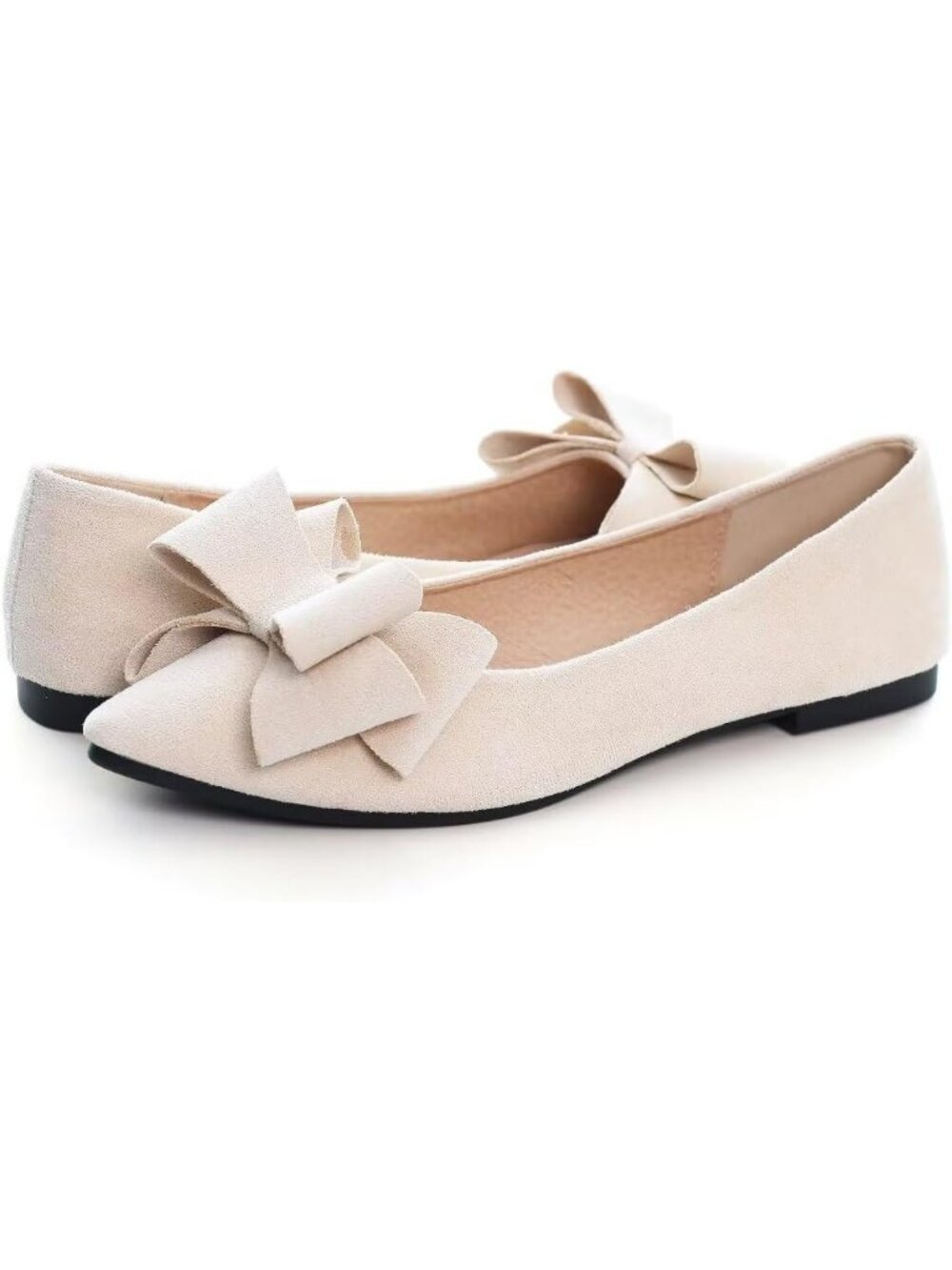 Women's Apricot Suede Fashion Bowknot Flats Comfort Pointed Toe Dressy Shoes - Picture 2 of 6